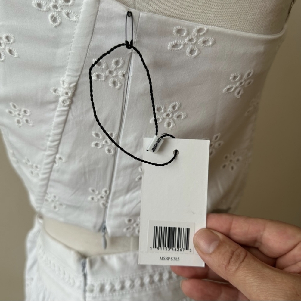 NWT Jason Wu Eyelet 2 Pc Set Tiered Ruffled Midi Skirt & Corset Crop Top White M - Picture 11 of 16